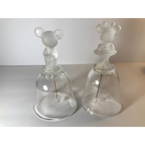 Disneyland Mickey and Minnie Bell Set Crystal Glass Bells - Picture 6 of 10